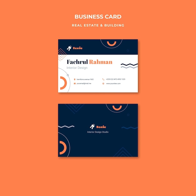 Free PSD flat design real estate business card template