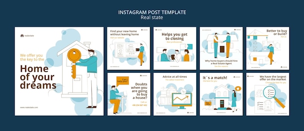 Free PSD flat design real estate instagram post template