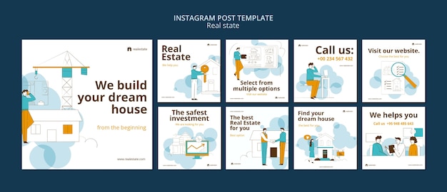 Modello di post di instagram immobiliare di design piatto