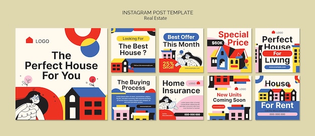 Free PSD flat design real estate instagram post