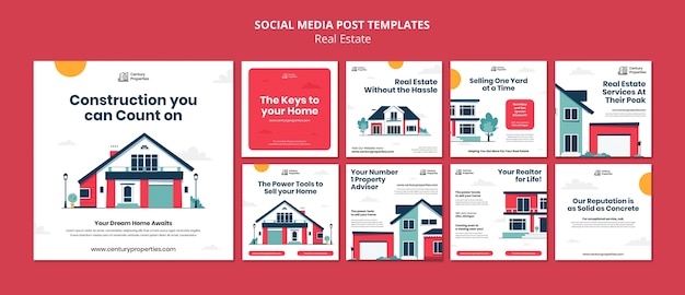 Free PSD flat design real estate instagram posts template