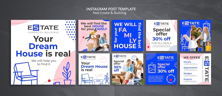 무료 PSD 평면 디자인 부동산 instagram 게시물 템플릿