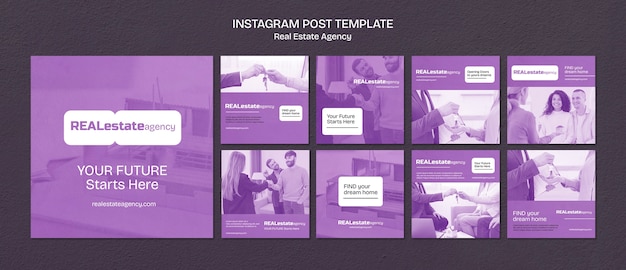 Бесплатный PSD Посты в instagram с плоским дизайном