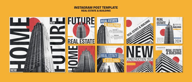 Free PSD flat design real estate  instagram posts
