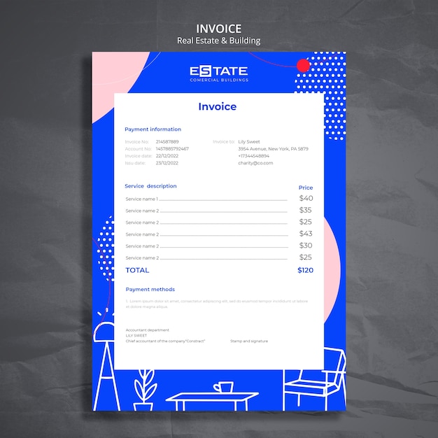 Free PSD flat design real estate invoice template