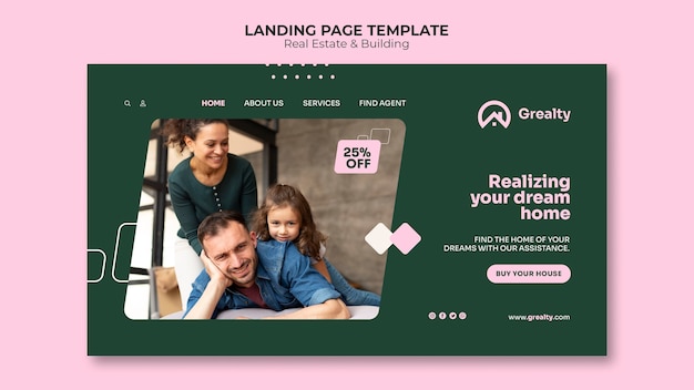 Free PSD flat design real estate landing page template