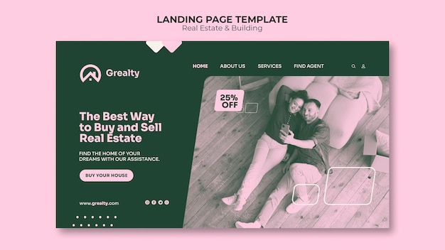 Free PSD flat design real estate landing page template