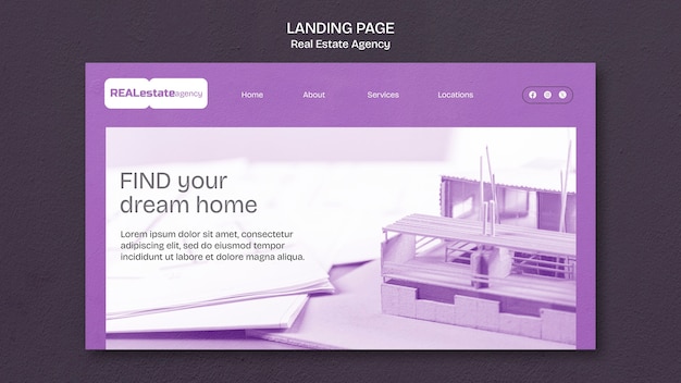 Бесплатный PSD Плоский дизайн шаблона целевой страницы недвижимости