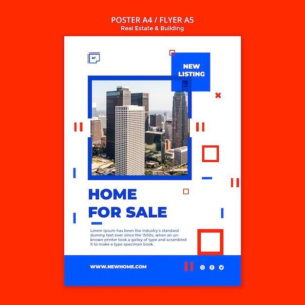Free PSD flat design real estate poster template