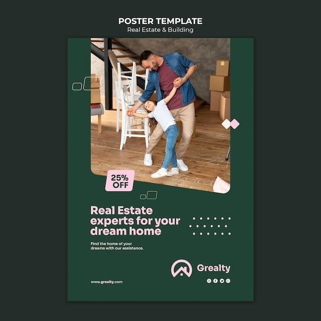 Flat design real estate poster template