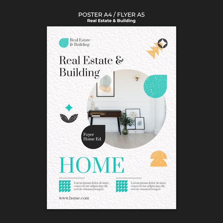 Free PSD flat design real estate  poster template