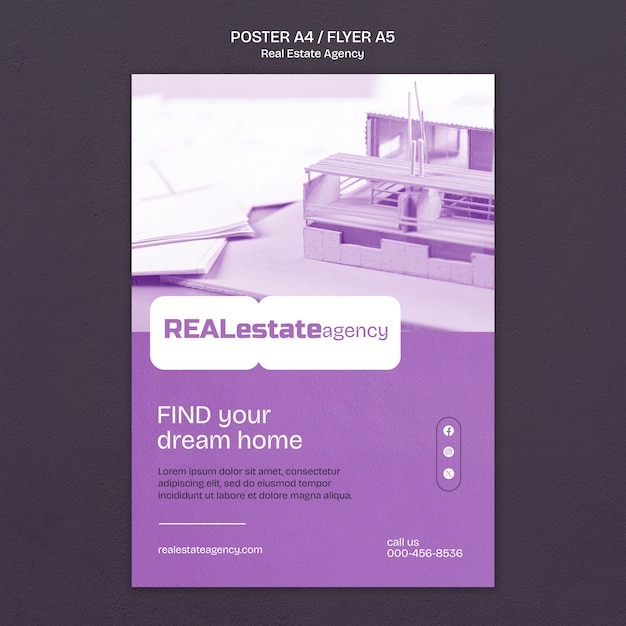 Free PSD flat design real estate poster template