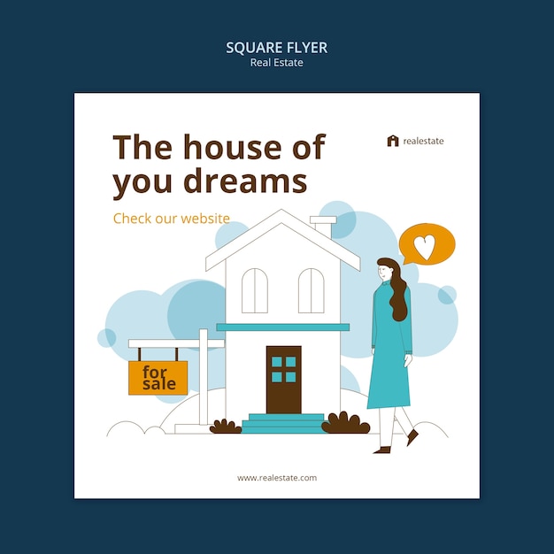 Free PSD flat design real estate square flyer template