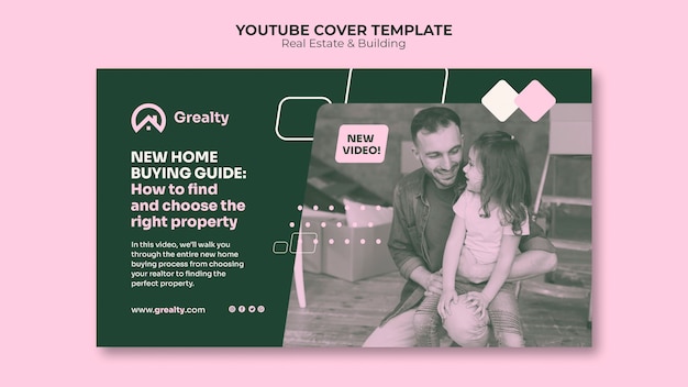 PSD gratuito modello di copertina youtube immobiliare design piatto