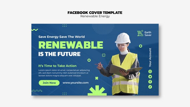 Плоский дизайн обложки facebook для возобновляемых источников энергии