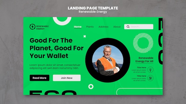 Free PSD flat design renewable energy landing page