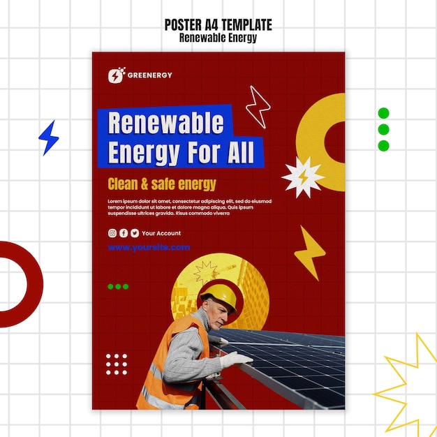 Бесплатный PSD Плоский дизайн шаблона возобновляемой энергии