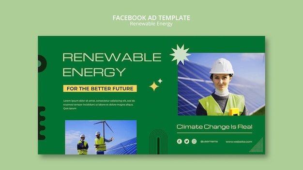 Бесплатный PSD Плоский дизайн шаблона возобновляемой энергии