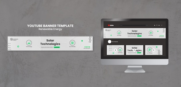 Flat design renewable energy YouTube banner: Eco-friendly template for a greener future