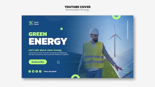 PSD gratuito copertura youtube di energia rinnovabile dal design piatto