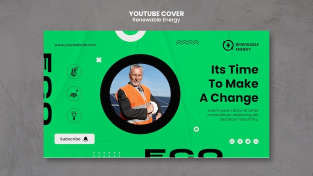 Free PSD flat design renewable energy youtube cover