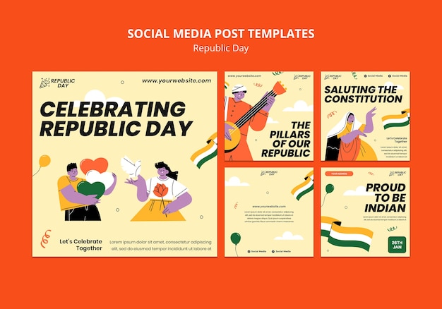 Free PSD flat design republic day celebration  instagram posts