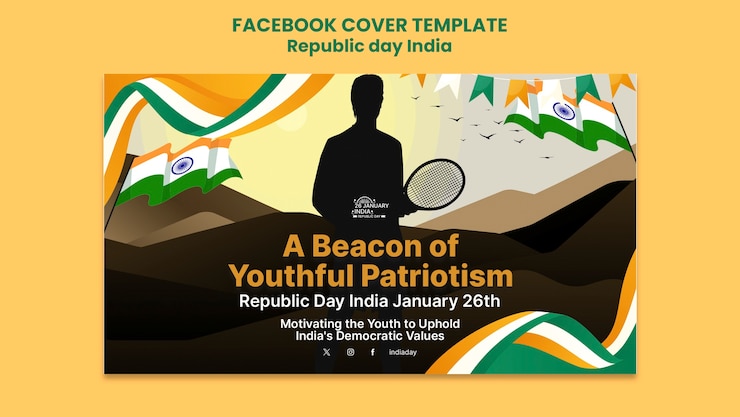 मुफ़्त PSD flat design republic day facebook cover template