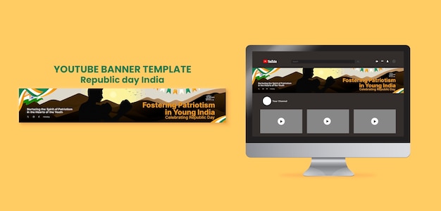 무료 PSD 평평한 디자인 공화국 날 유튜브 배너
