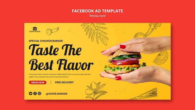 Free PSD flat design restaurant facebook ad template