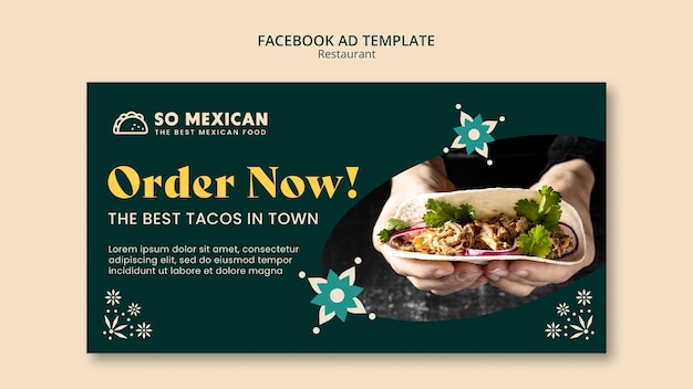 Бесплатный PSD Шаблон фейсбука ресторана с плоским дизайном