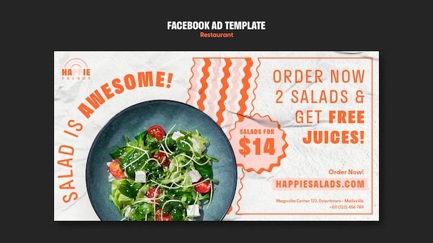 Free PSD flat design restaurant facebook template