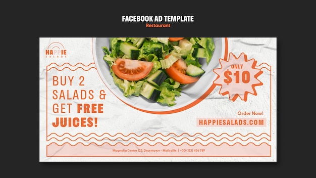 Free PSD flat design restaurant facebook template