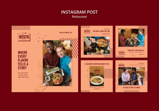 Free PSD flat design restaurant instagram posts template