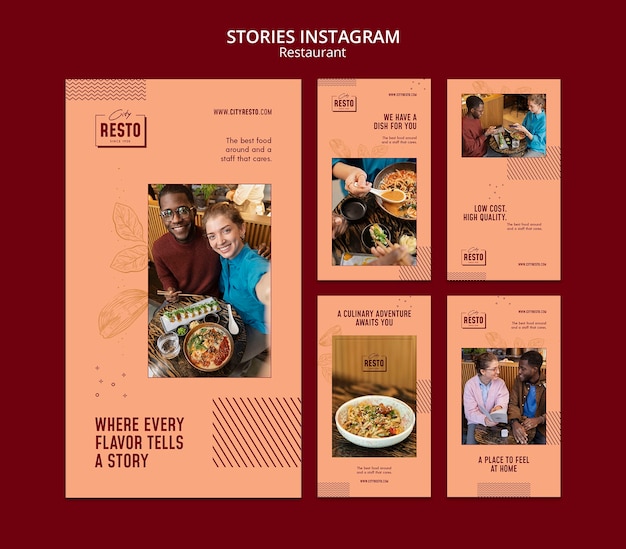 Free PSD flat design restaurant instagram stories template