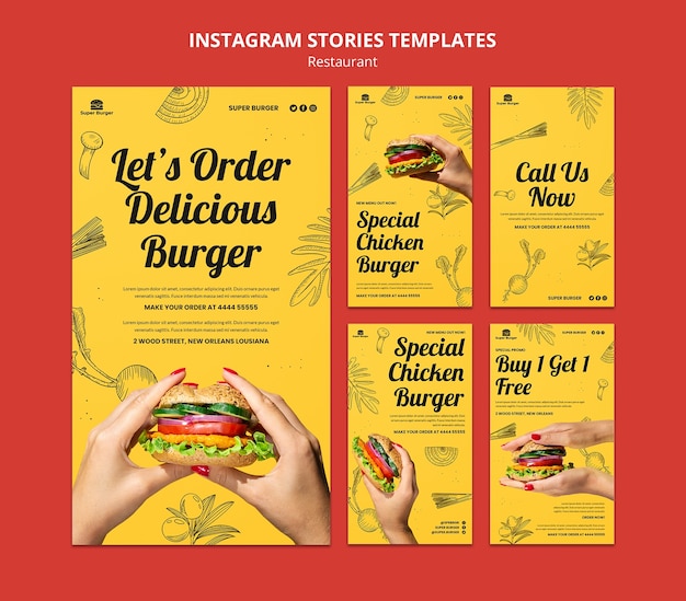 Flat design restaurant instagram stories template