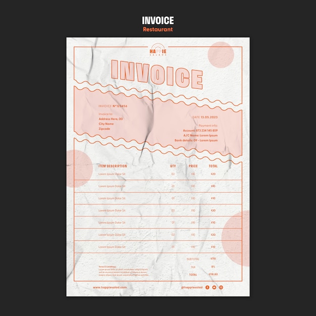 無料PSD フラットなデザインのレストラン請求書テンプレート