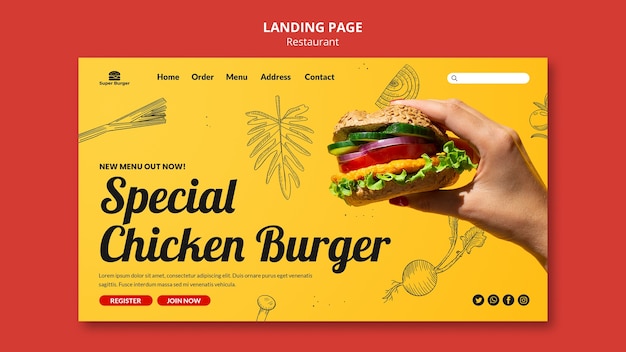 Free PSD flat design restaurant landing page template