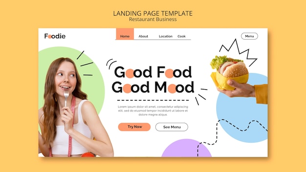 Free PSD flat design restaurant landing page template