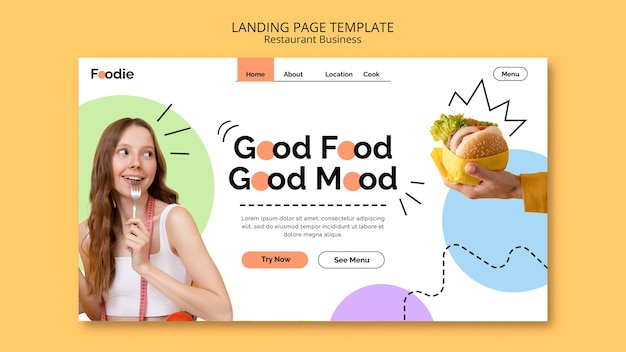 無料PSD フラットデザインレストランのランディングページテンプレート