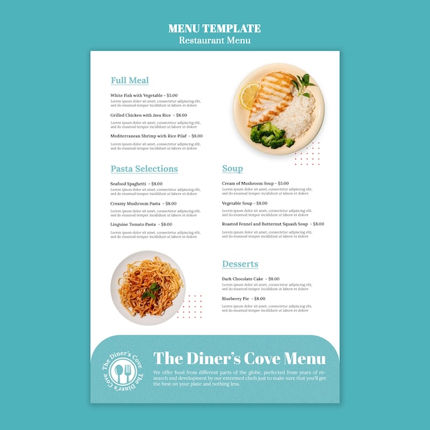 Free PSD flat design restaurant menu template