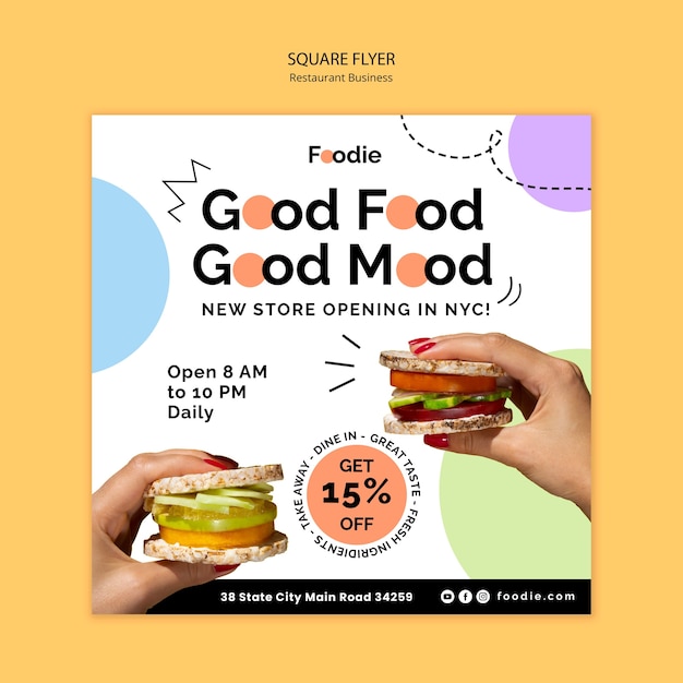 Flat design restaurant square flyer template