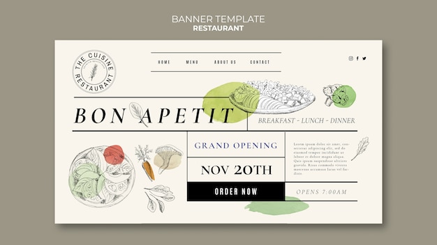 Free PSD flat design restaurant template