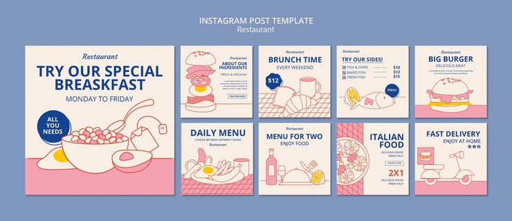 無料PSD フラットなデザインのレストラン テンプレート