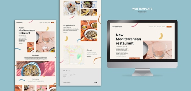 PSD gratuito design piatto del modello di web design del ristorante