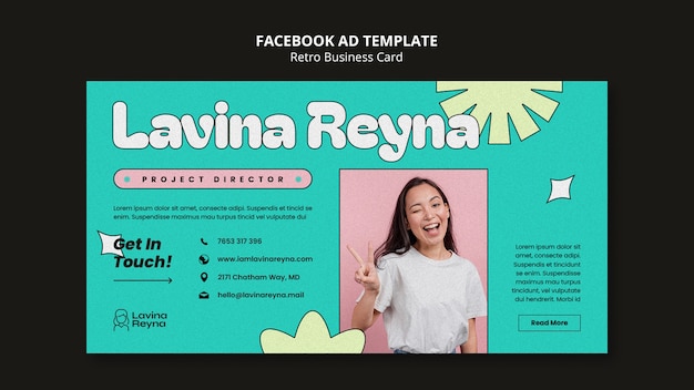 Free PSD flat design retro business card facebook template