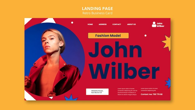 Free PSD flat design retro business card landing page