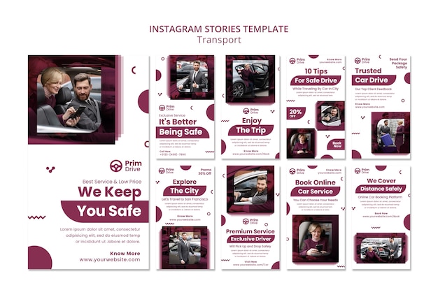 Free PSD flat design safety transport instagram stories