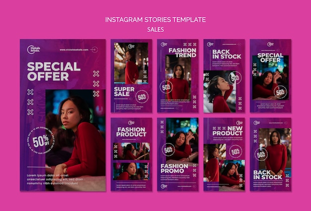 Free PSD flat design of sale instagram stories template