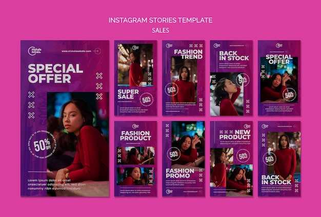 PSD gratuito design piatto del modello di storie di instagram di vendita