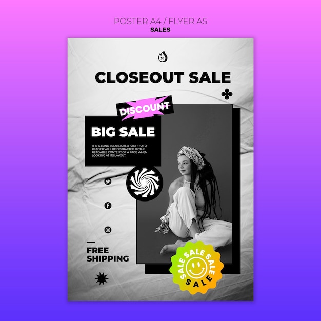 Free PSD flat design of sale poster or flyer template